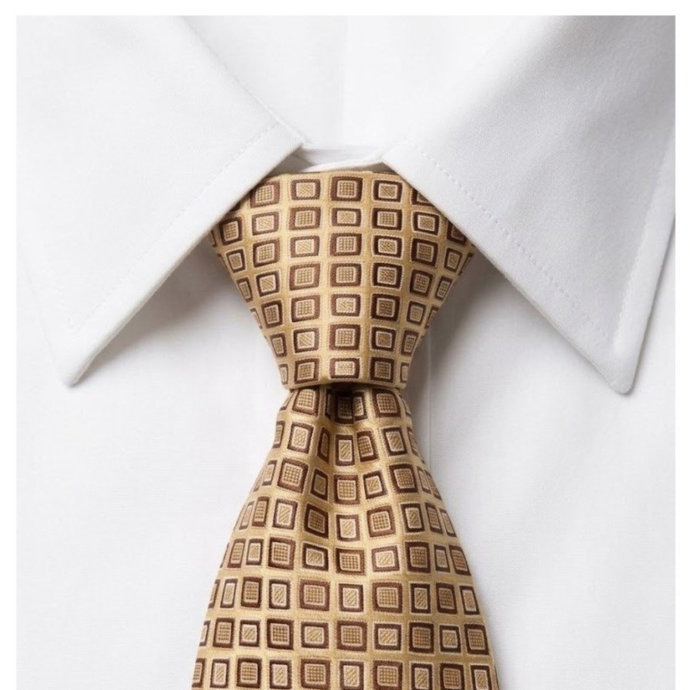 Ermenegildo Zegna Mens Silk Tie Gold Geometric Square Made in Italy 3.5x59 - CJ
